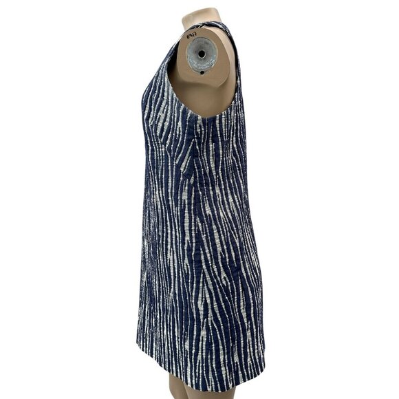 Milly Sleeveless Textured Zebra Jacquard Shift Mini Dress Back Zip Navy White‎ 6 - Picture 4 of 12